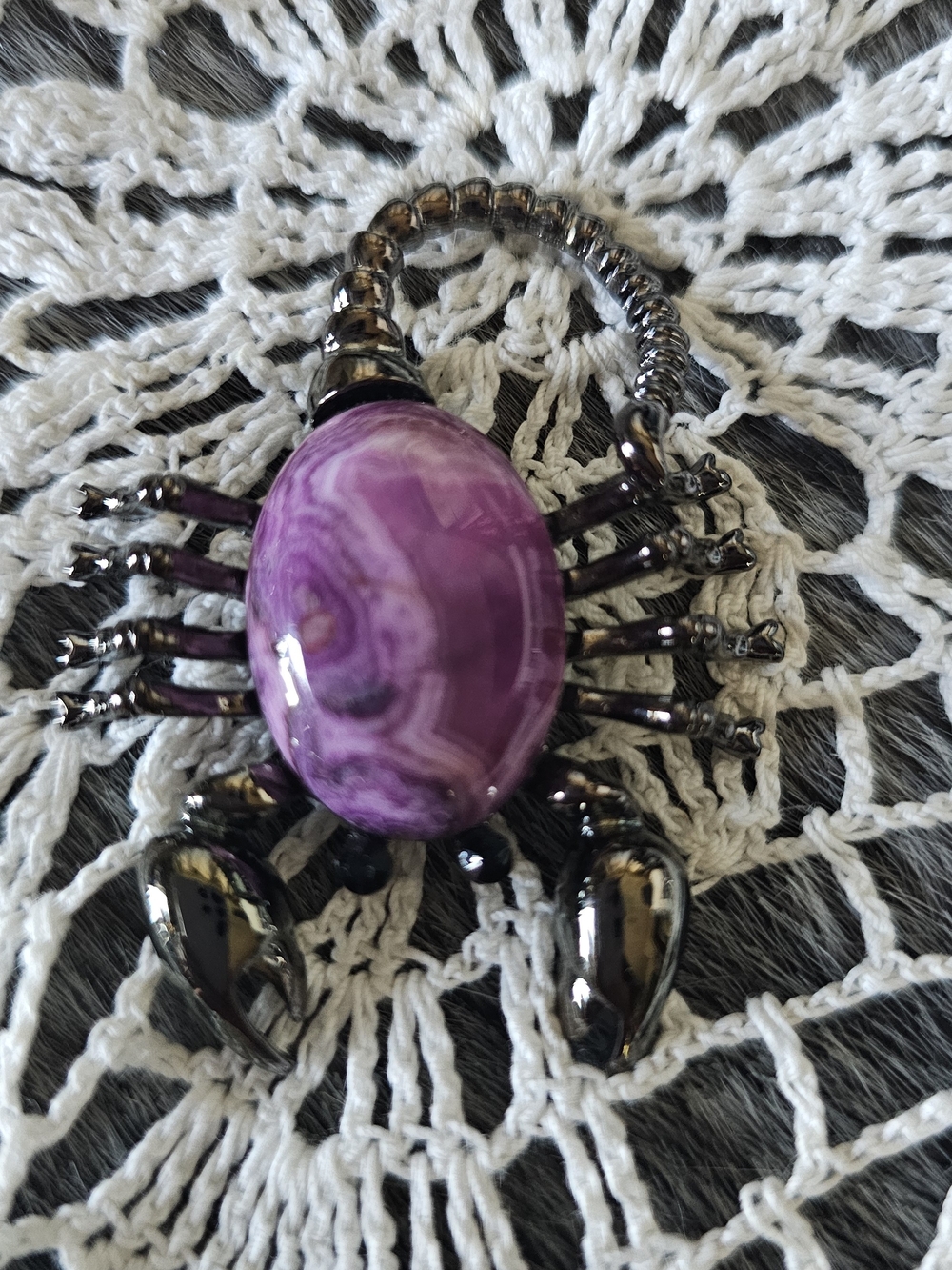 Natural Purple Dyed  Agate Stone Scorpian Charm  Pin